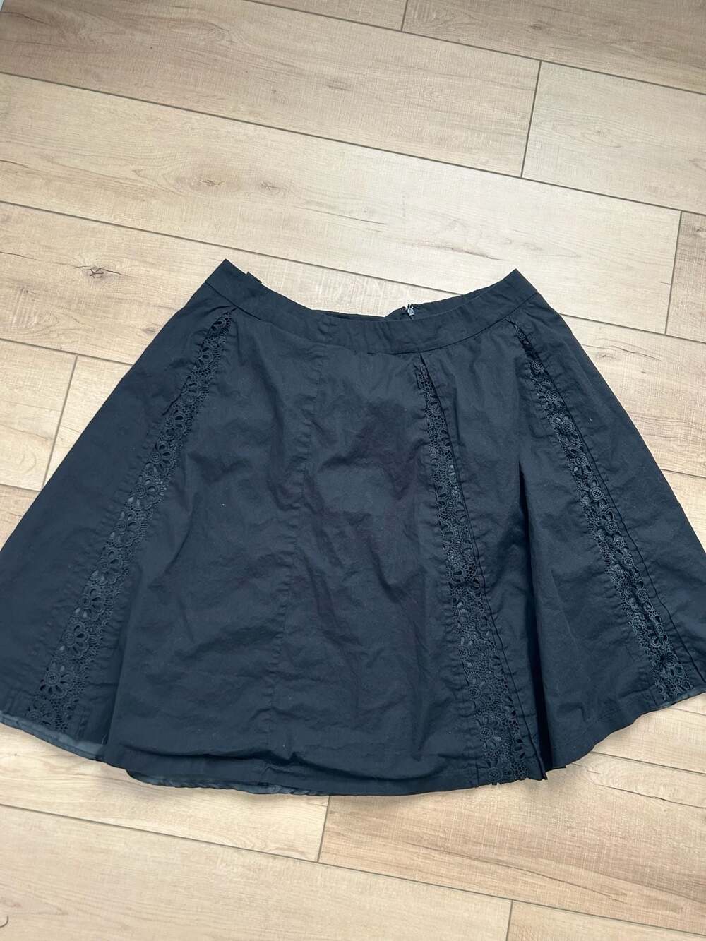 Ashley Stewart Black Cotton Blend Skirt with eyelet/lace detail